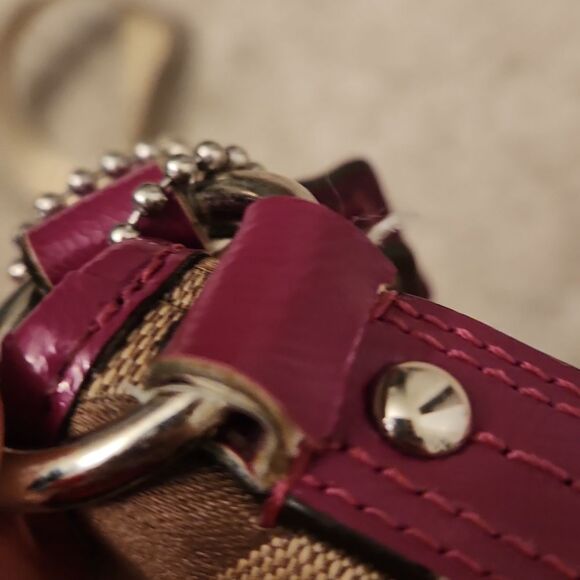 Coach Signature Stripe Crossbody Bag Fuschia Purple & Brown - Picture 13 of 13